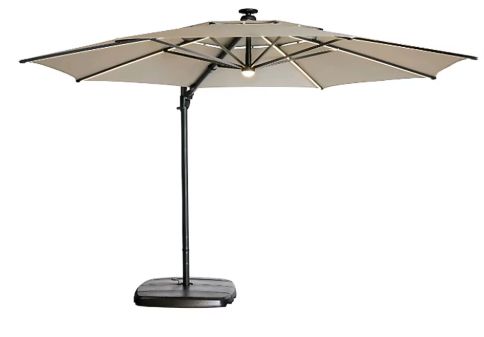 11-ft Aluminum Beige Slide-tilt Cantilever Patio Umbrella with Lights with Base