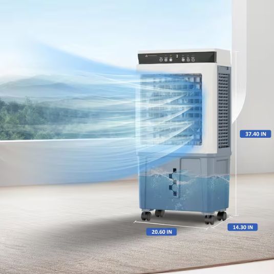 3300 CFM 3 Speed Portable Evaporative Air Cooler Fan Humidifier Indoor/Outdoor up to 1800 Sq. Ft., White