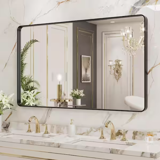 40 in. W x 36 in. H Rectangular Aluminum Framed Wall Bathroom Vanity Mirror in Black