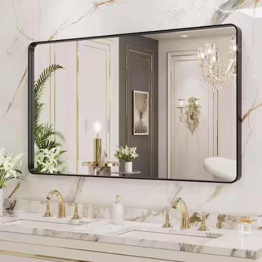 40 in. W x 36 in. H Rectangular Aluminum Framed Wall Bathroom Vanity Mirror in Black