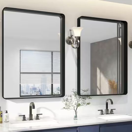40 in. W x 36 in. H Rectangular Aluminum Framed Wall Bathroom Vanity Mirror in Black