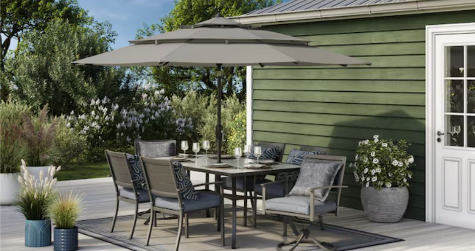 Origin 21 11-ft Aluminum Gray Auto-tilt Market Patio Umbrella