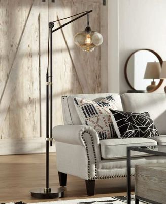 Franklin Iron Works Calyx 66" Cognac Glass and Bronze LED Floor Lamp