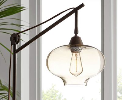 Franklin Iron Works Calyx 66" Cognac Glass and Bronze LED Floor Lamp