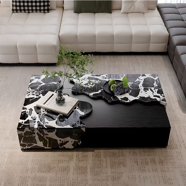 Oizaye Modern Faux marble Black 51.2-in W x 13-in H Coffee Table