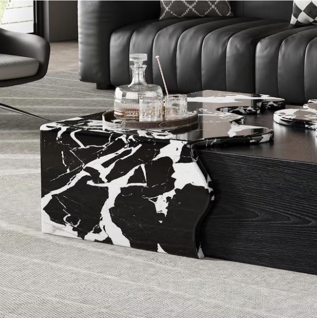 Oizaye Modern Faux marble Black 51.2-in W x 13-in H Coffee Table