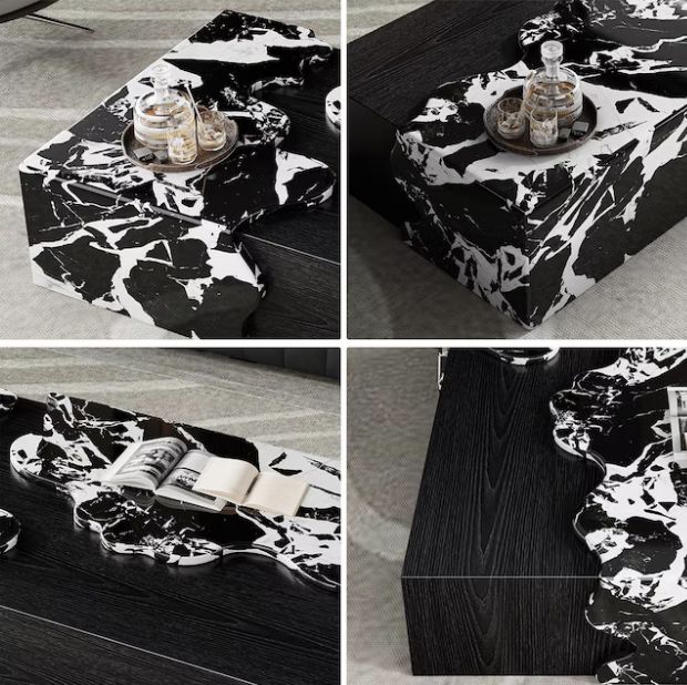 Oizaye Modern Faux marble Black 51.2-in W x 13-in H Coffee Table