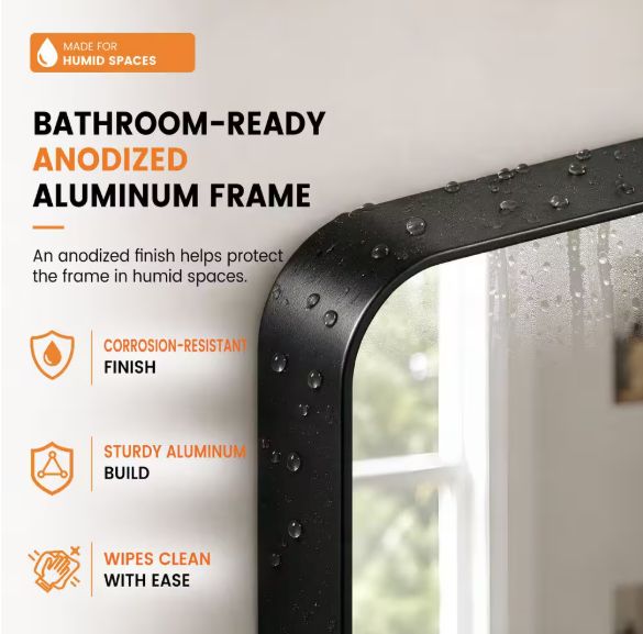 60 in. W x 28 in. H Rectangular Aluminum Framed Wall Bathroom Vanity Mirror in Black