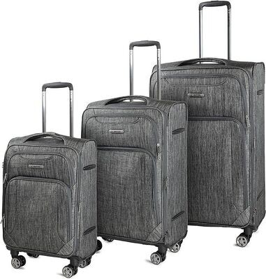 Ultra Lightweight Softside Luggage with Spinner Wheels, Set of 3, Expandable Suitcase with Retractable Handle and ID Tag, and Interlocking Zippers with TSA Lock (Grey)