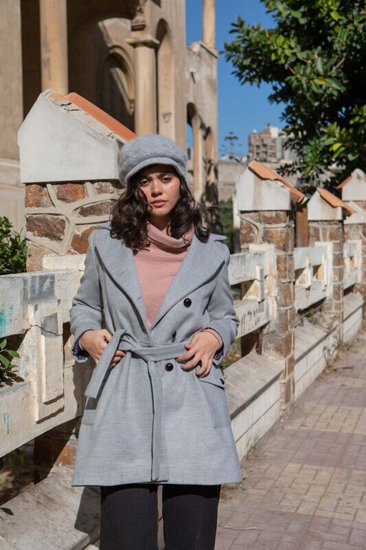 Sleek Gray Belted Coat