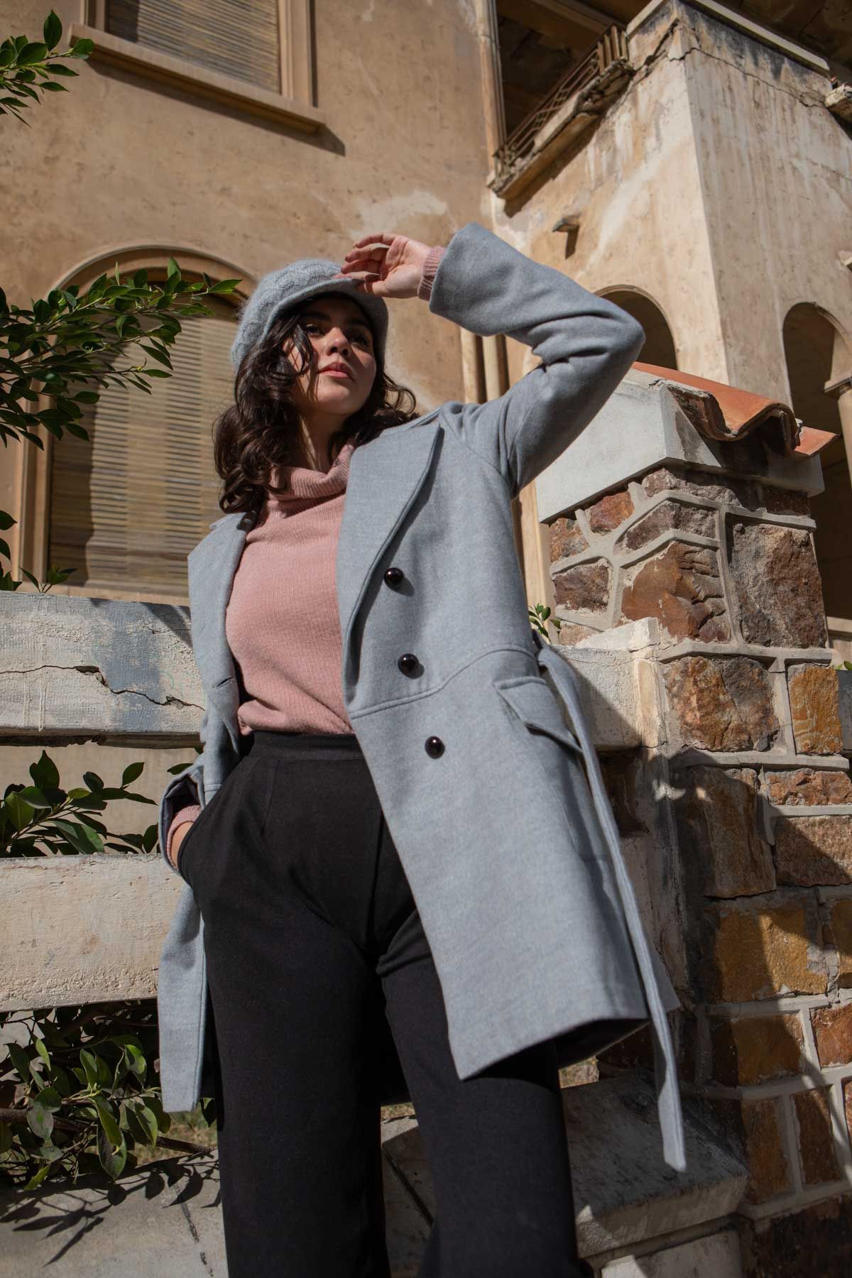 Sleek Gray Belted Coat