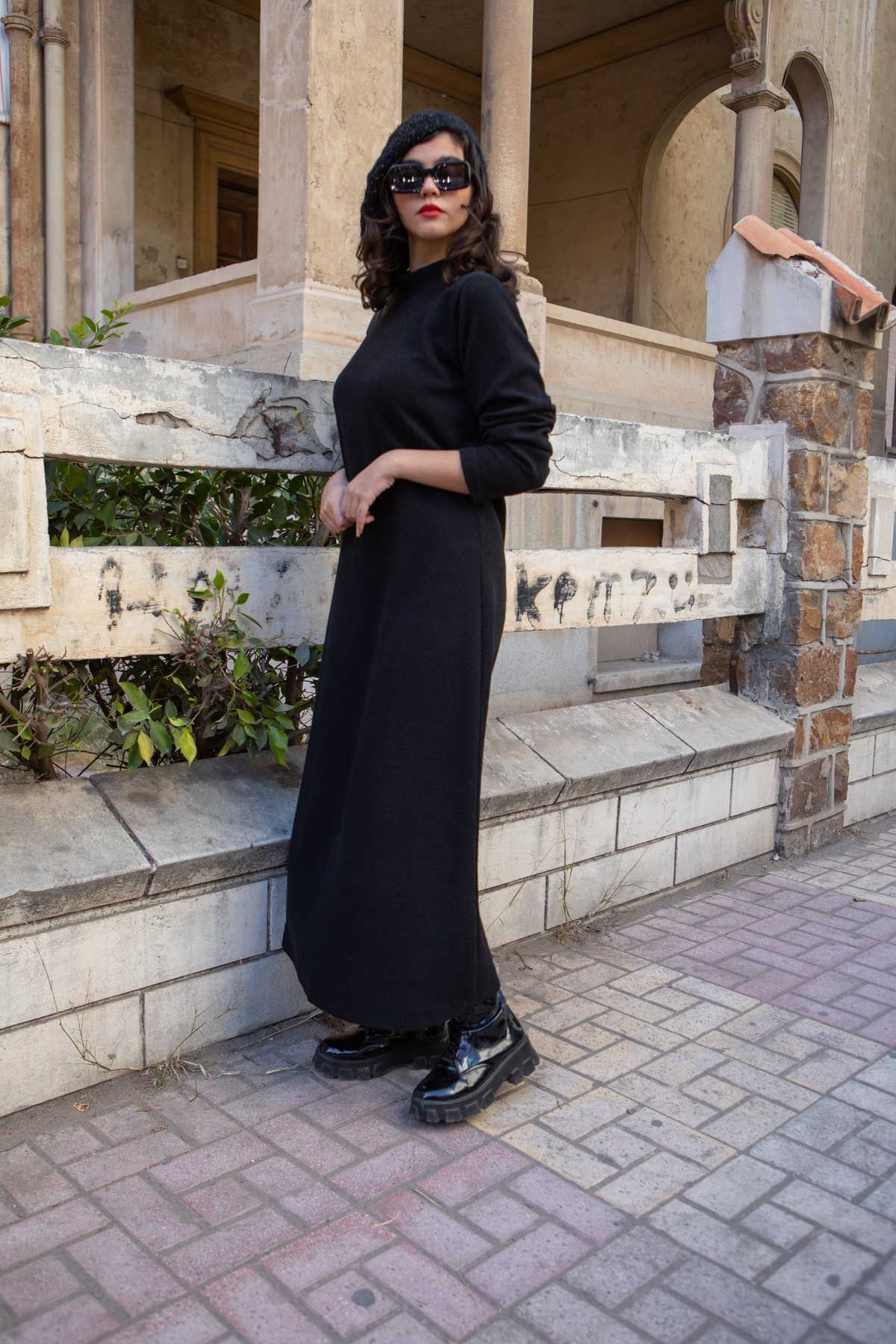 Black Ribbed Knit Dress