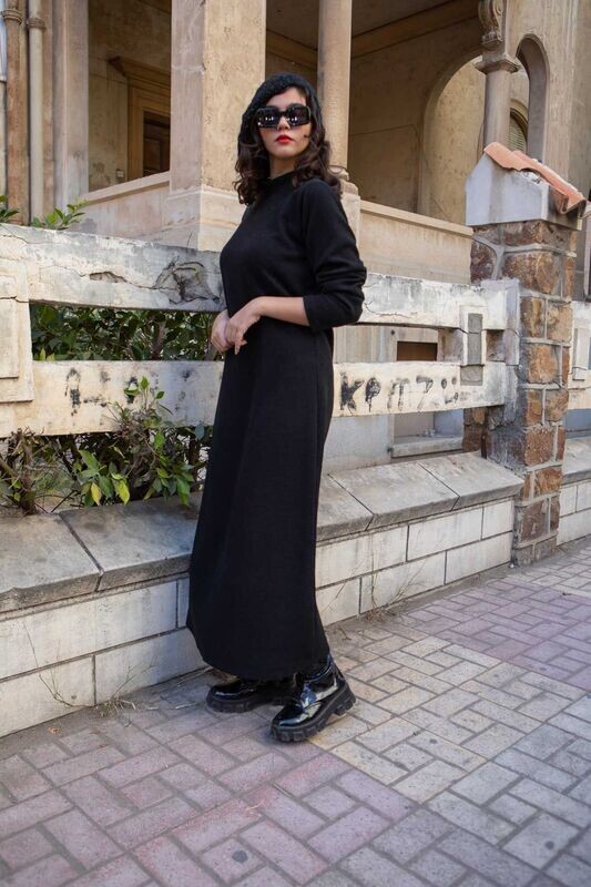 Black Ribbed Knit Dress