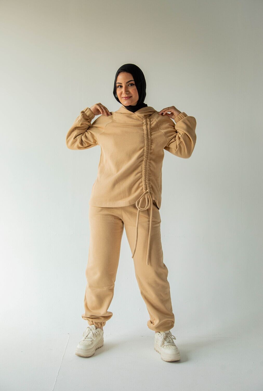 Beige Melton Side-Tie Set