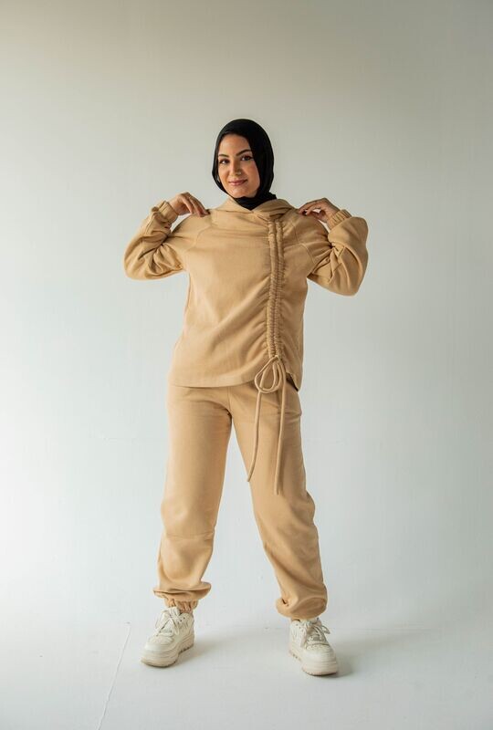 Beige Melton Side-Tie Set