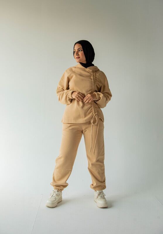 Beige Melton Side-Tie Set