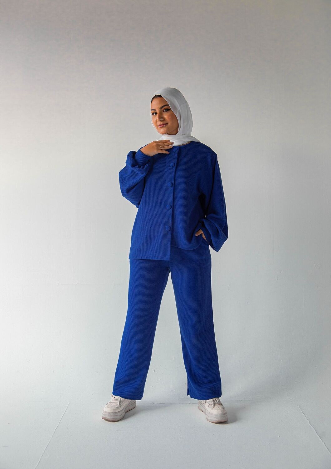 Blue Ribbed Wool Set