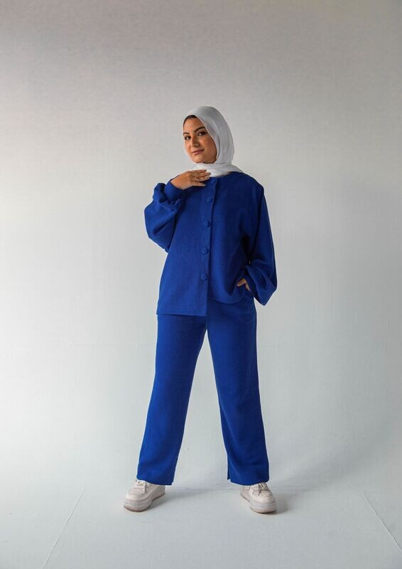 Blue Ribbed Wool Set