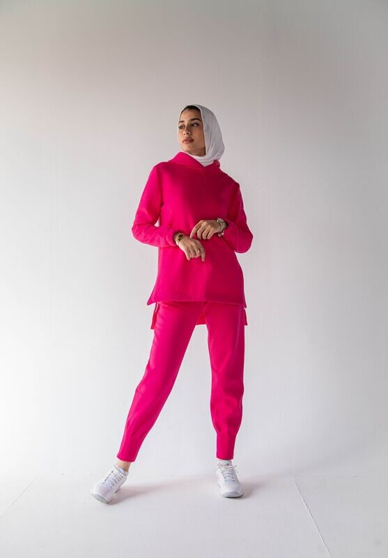 Pink Melton Side Zipper Set