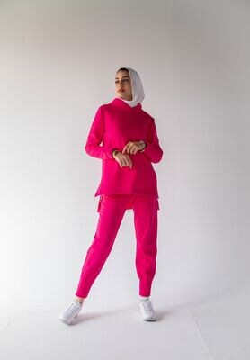 Pink Melton Side Zipper Set