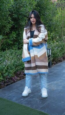 Striped Space Dye Cardigan in terra cotta Boucle Striped Space Dye Cardigan in terra cotta Boucle