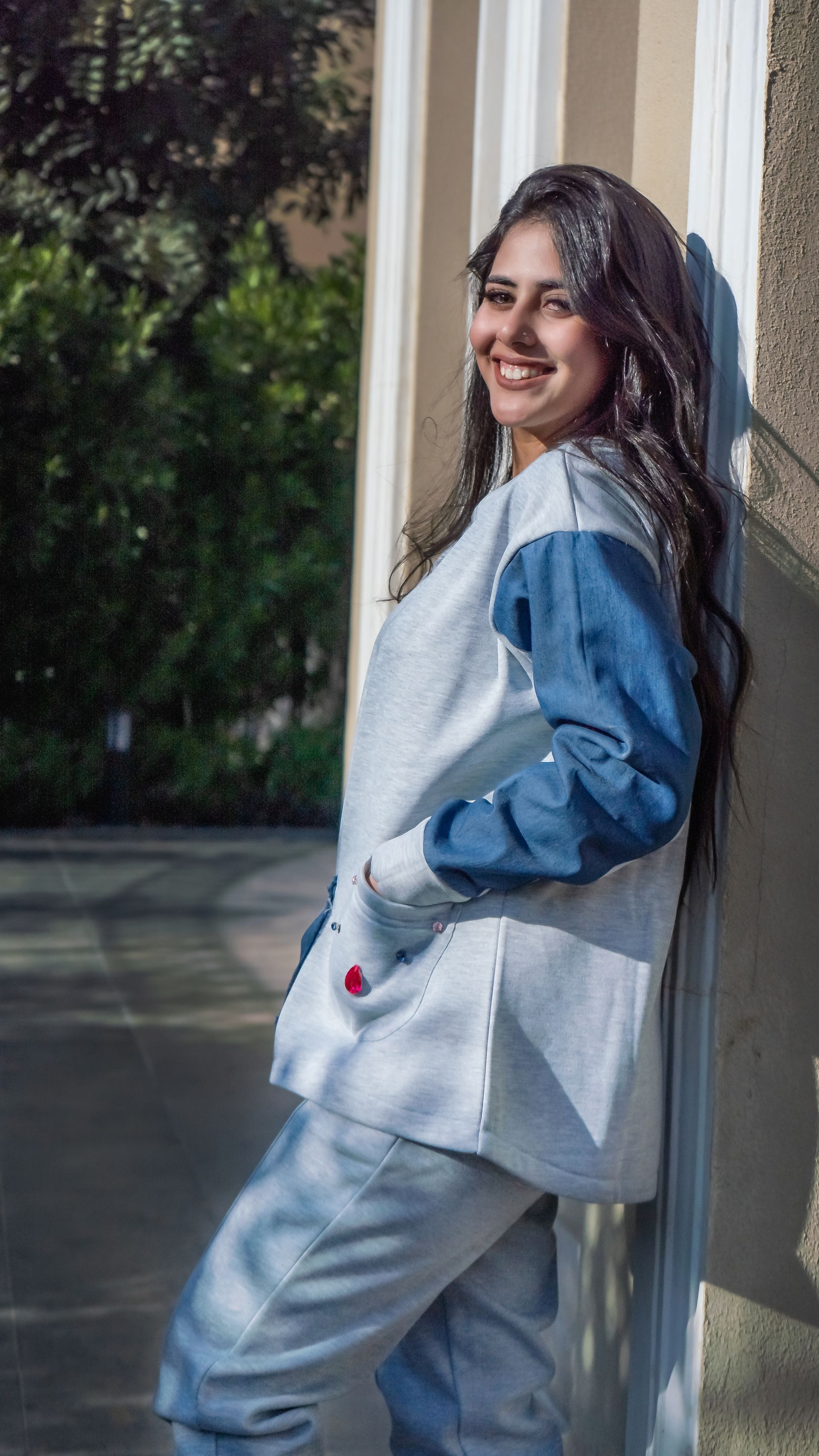 L-Gray Melton / Denim Patchwork Set