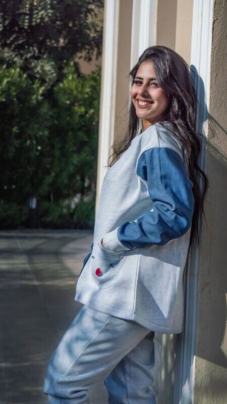 L-Gray Melton / Denim Patchwork Set