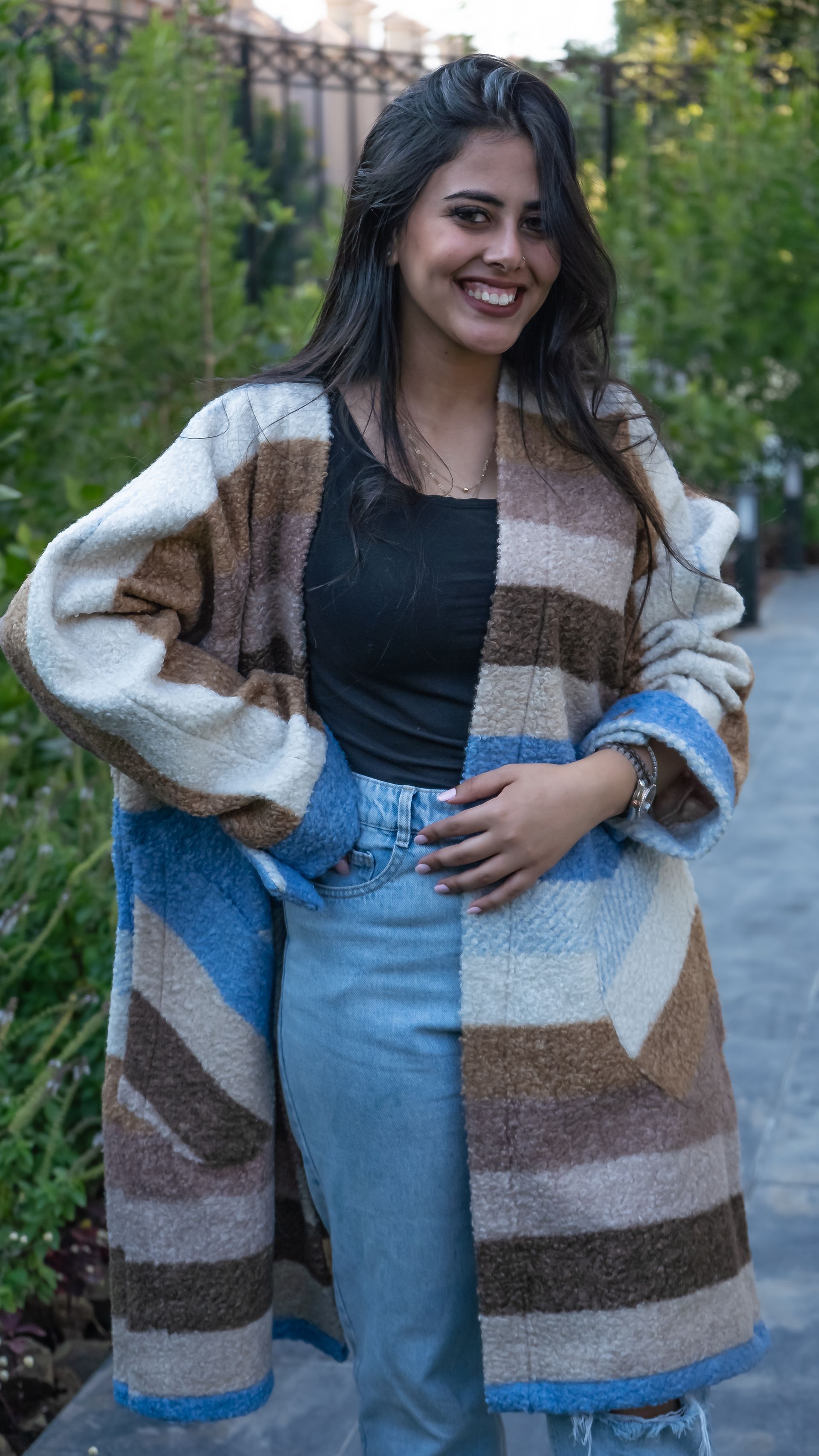Striped Space Dye Cardigan in terra cotta Boucle