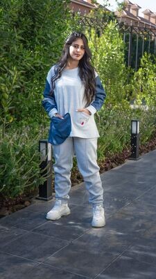 L-Gray Melton / Denim Patchwork Set