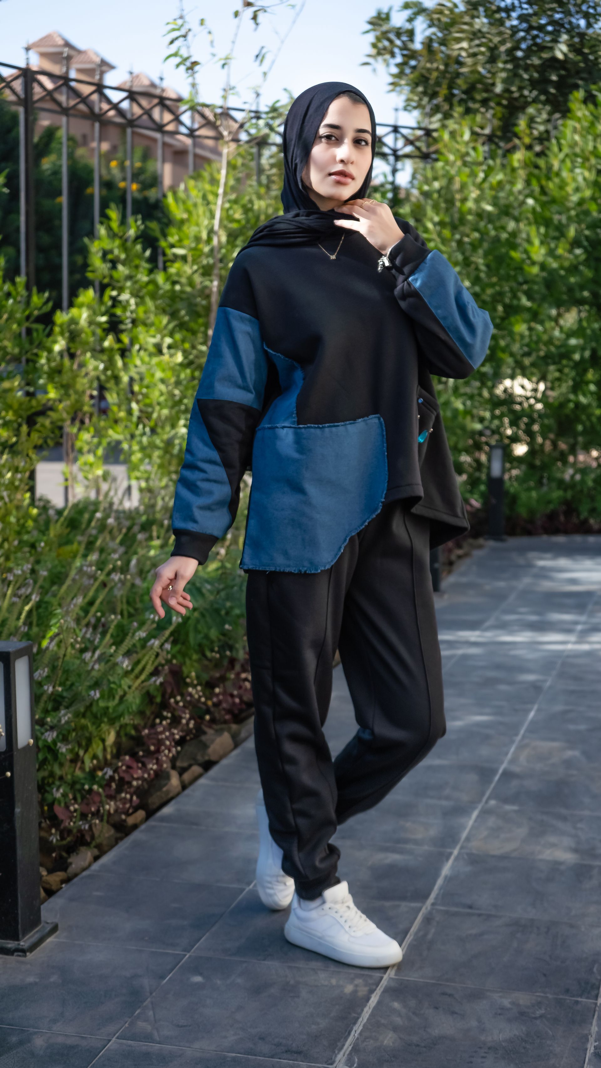 Black Melton * Denim Patchwork Set