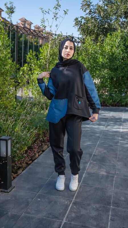 Black Melton * Denim Patchwork Set
