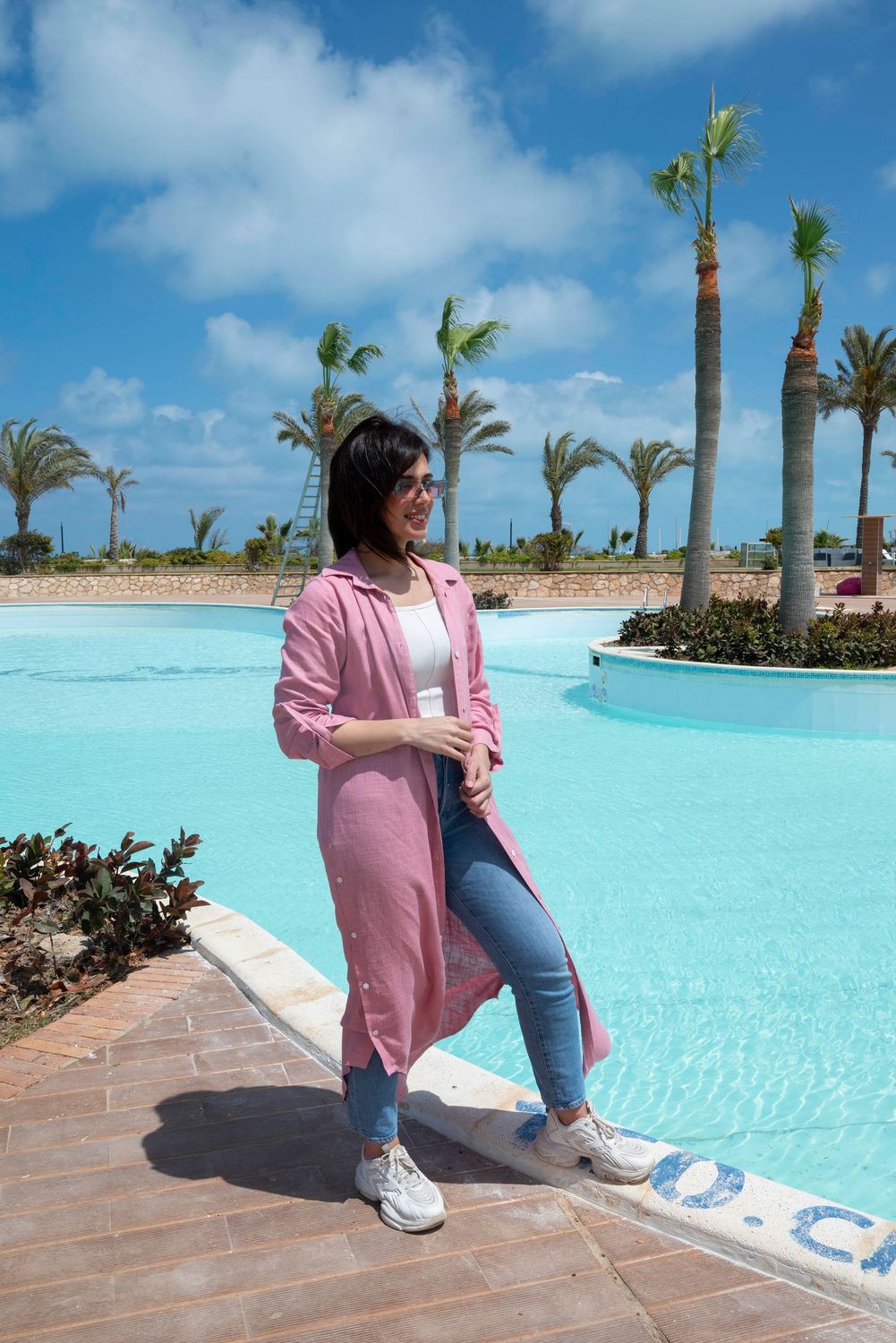 Pure Linen Pink Shirt Dress