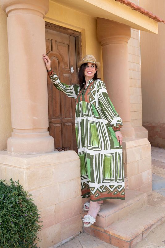 Green Brushstroke Maxi Dress
