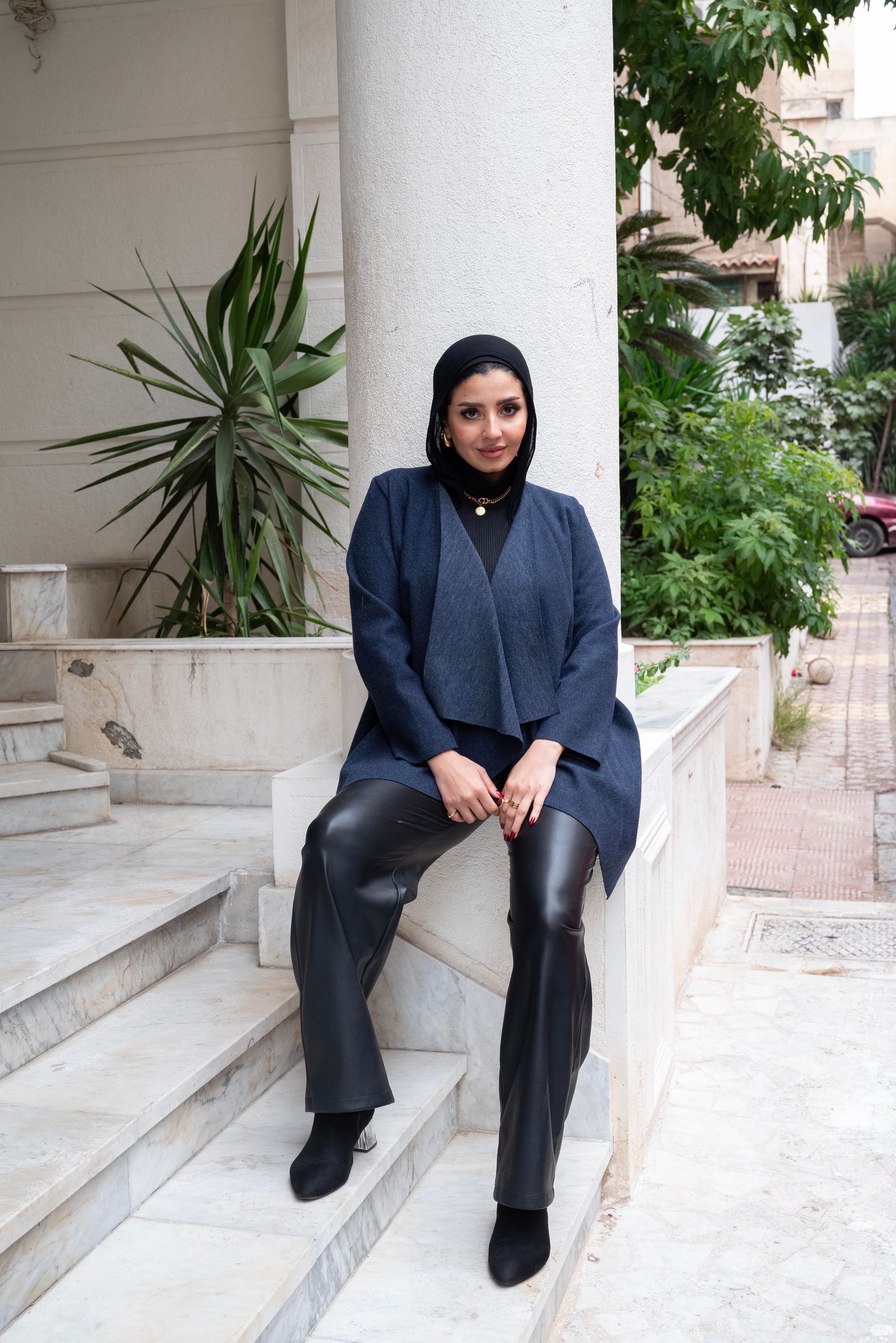 Navy Blue Wool Draped Cardigan