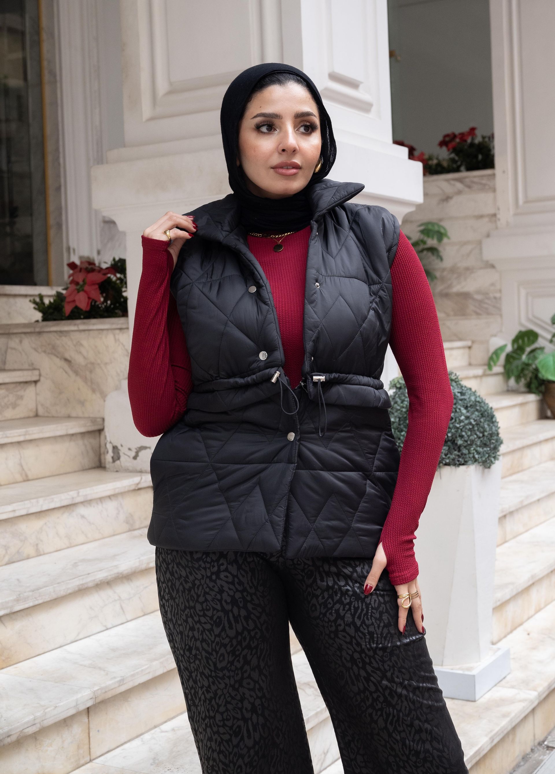 Black Custom Height Puffer Vest