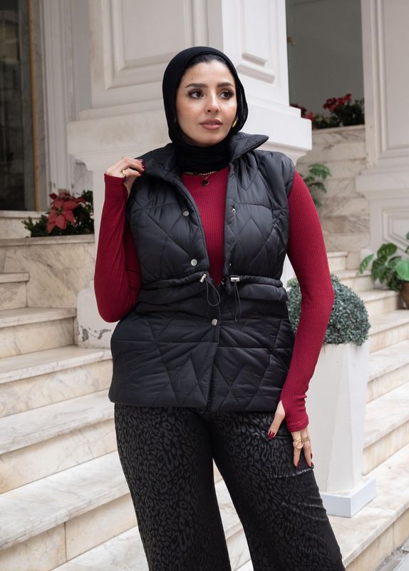 Black Custom Height Puffer Vest