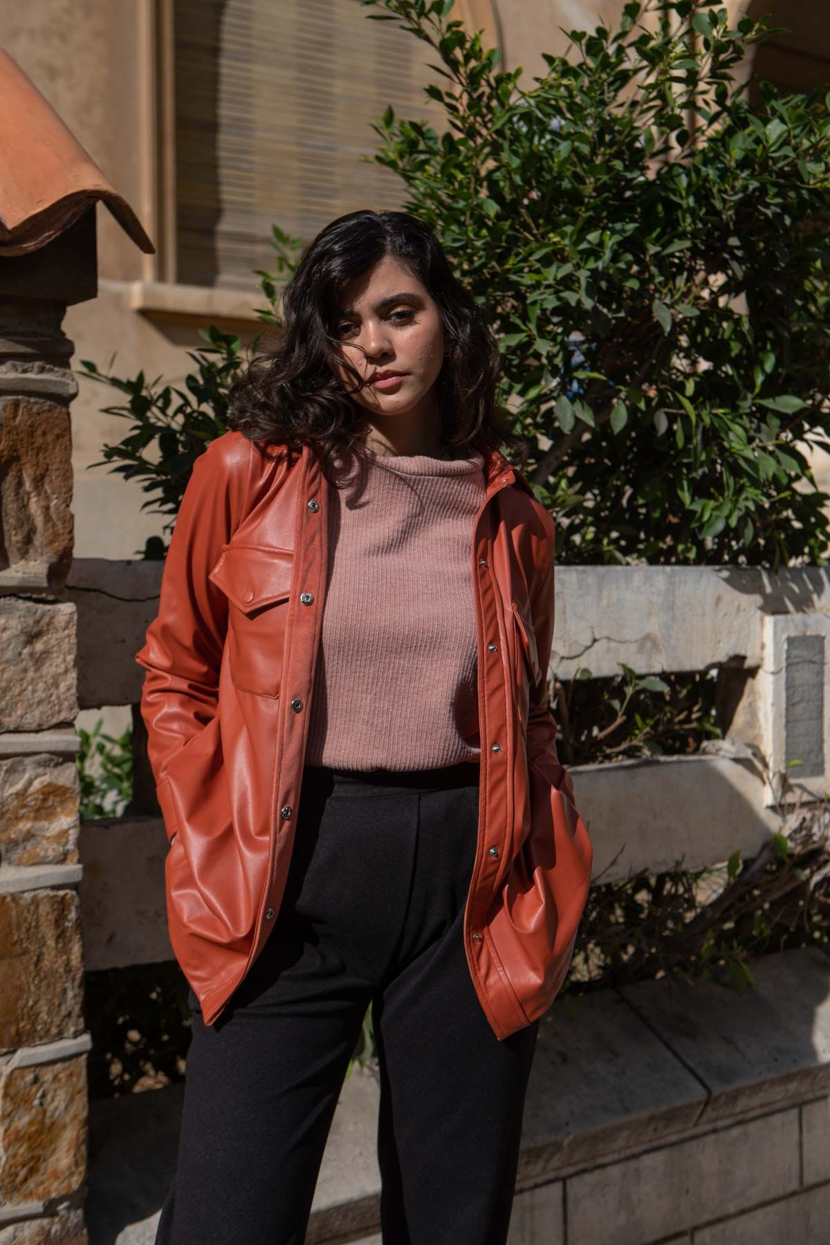 Burnt Sienna Leather Shirt Jacket