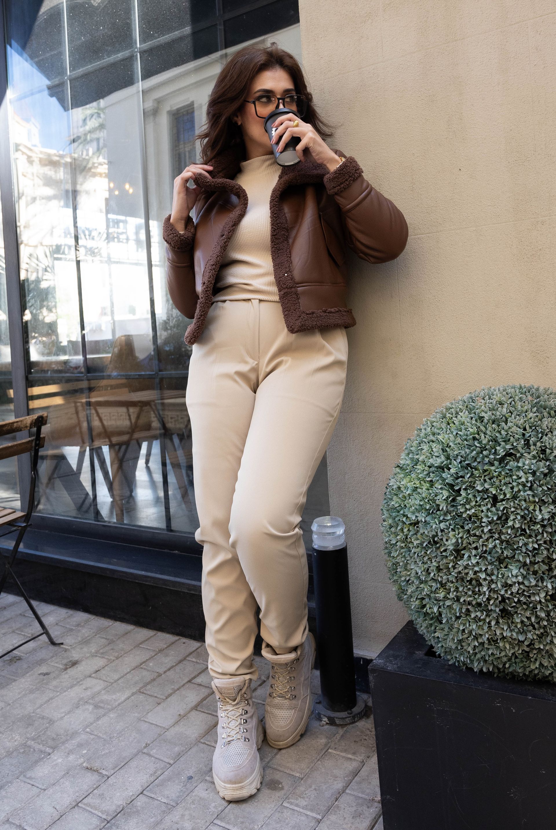 Brown Sherpa Lined Leather Jacket