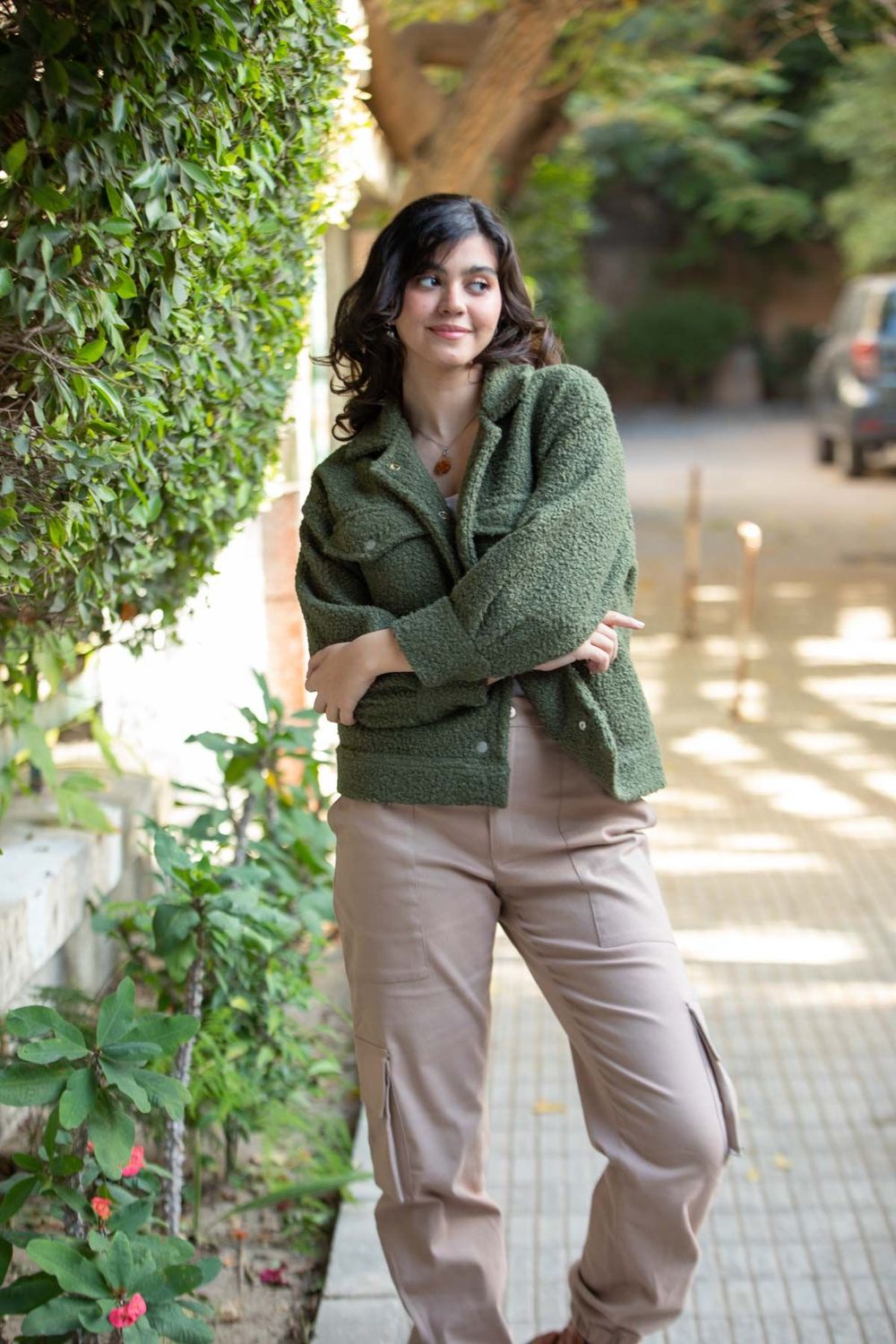 Olive Green Textured Jacket