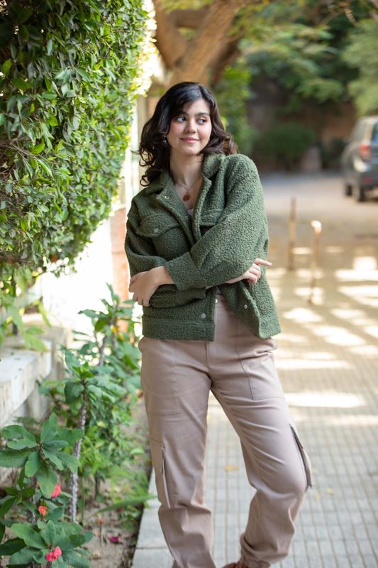 Olive Green Textured Jacket