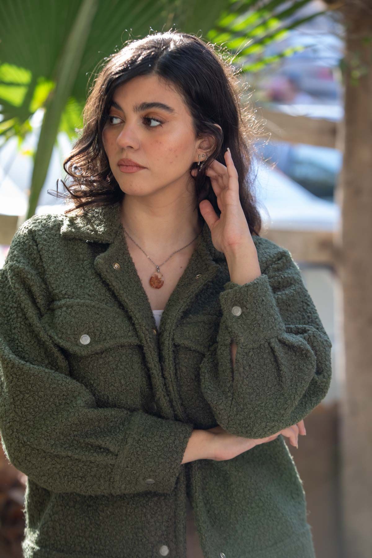 Olive Green Textured Jacket