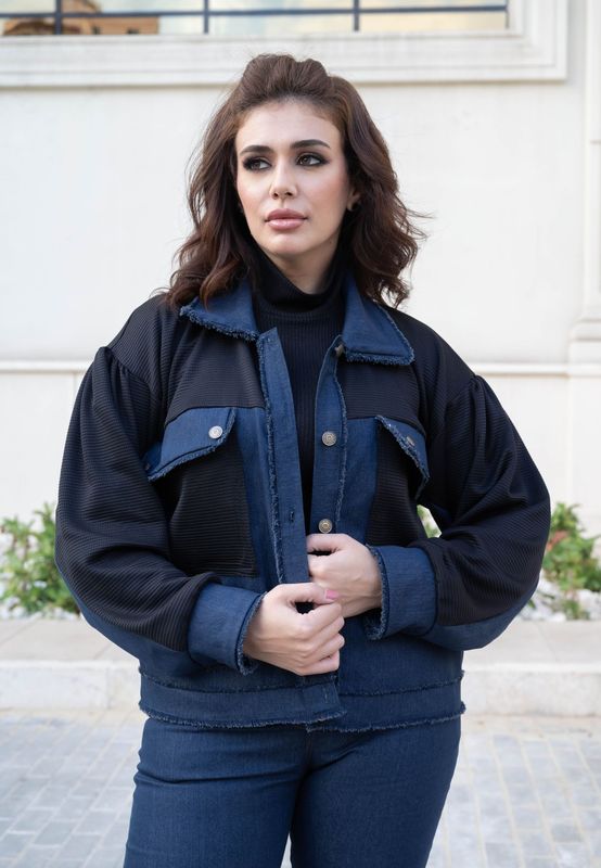 Patchy waffle dark Denim Jacket