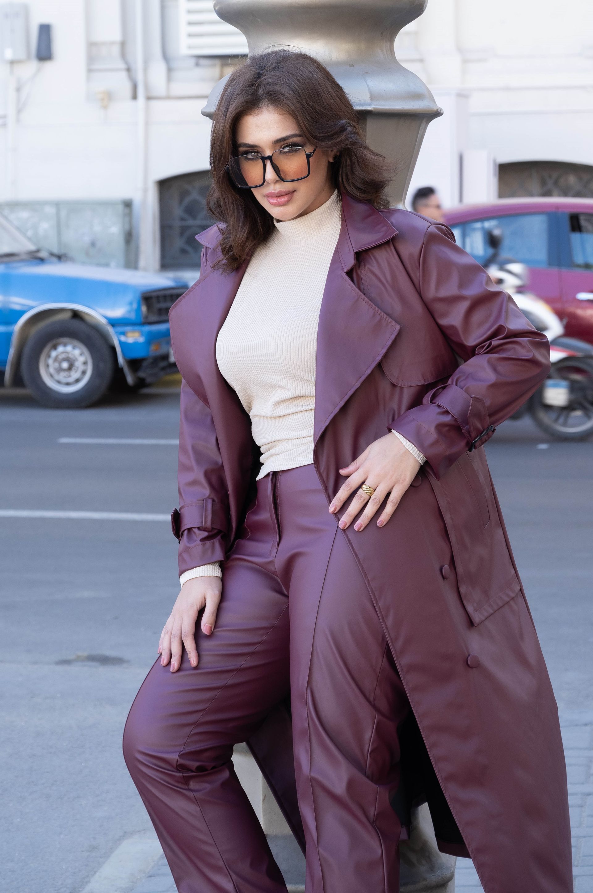 Burgundy Leather Trench Coat