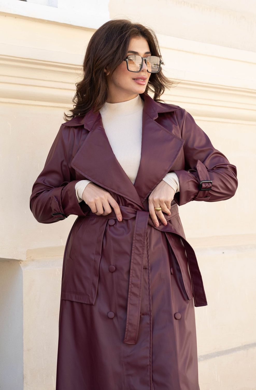 Burgundy Leather Trench Coat