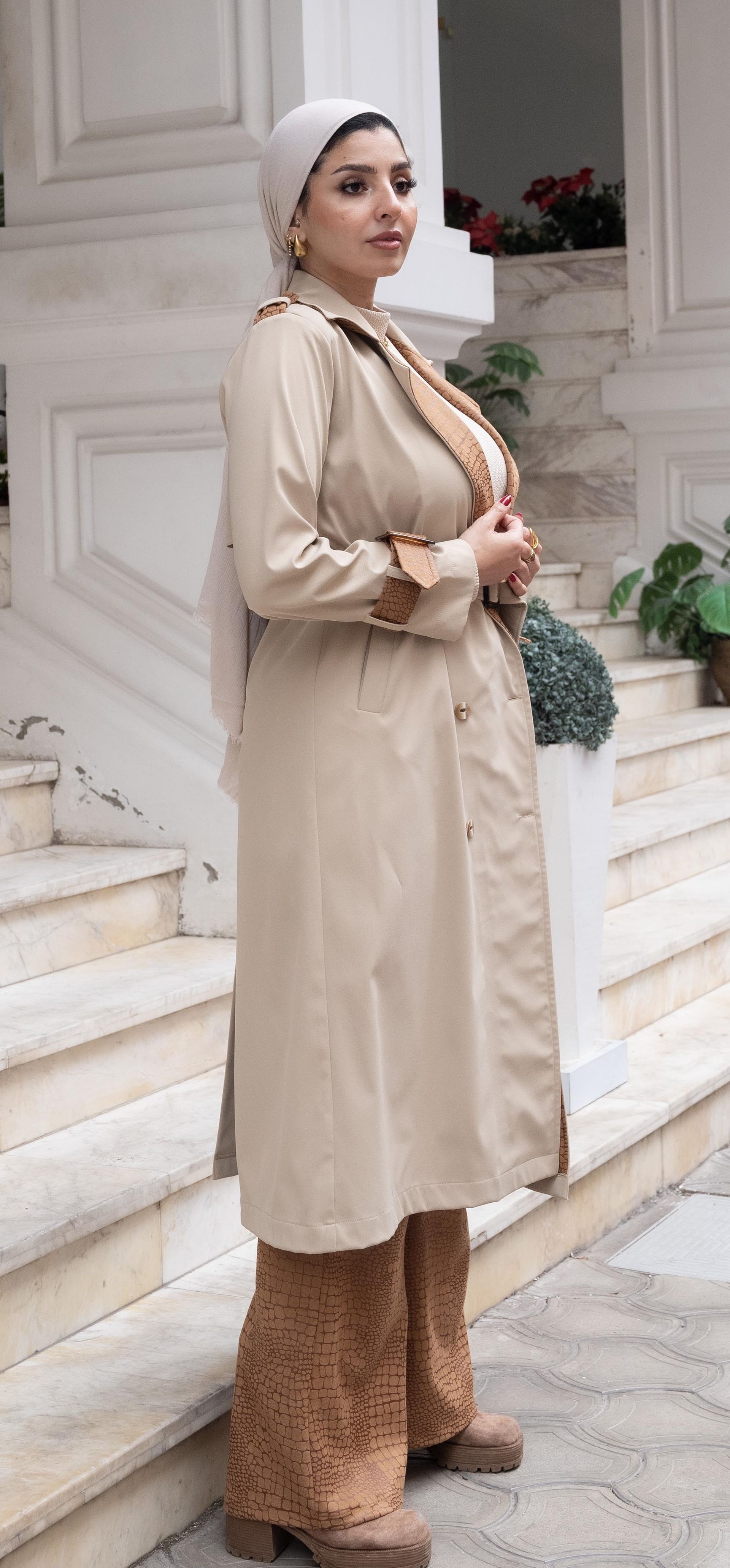 Beige Gabardine Trench Coat