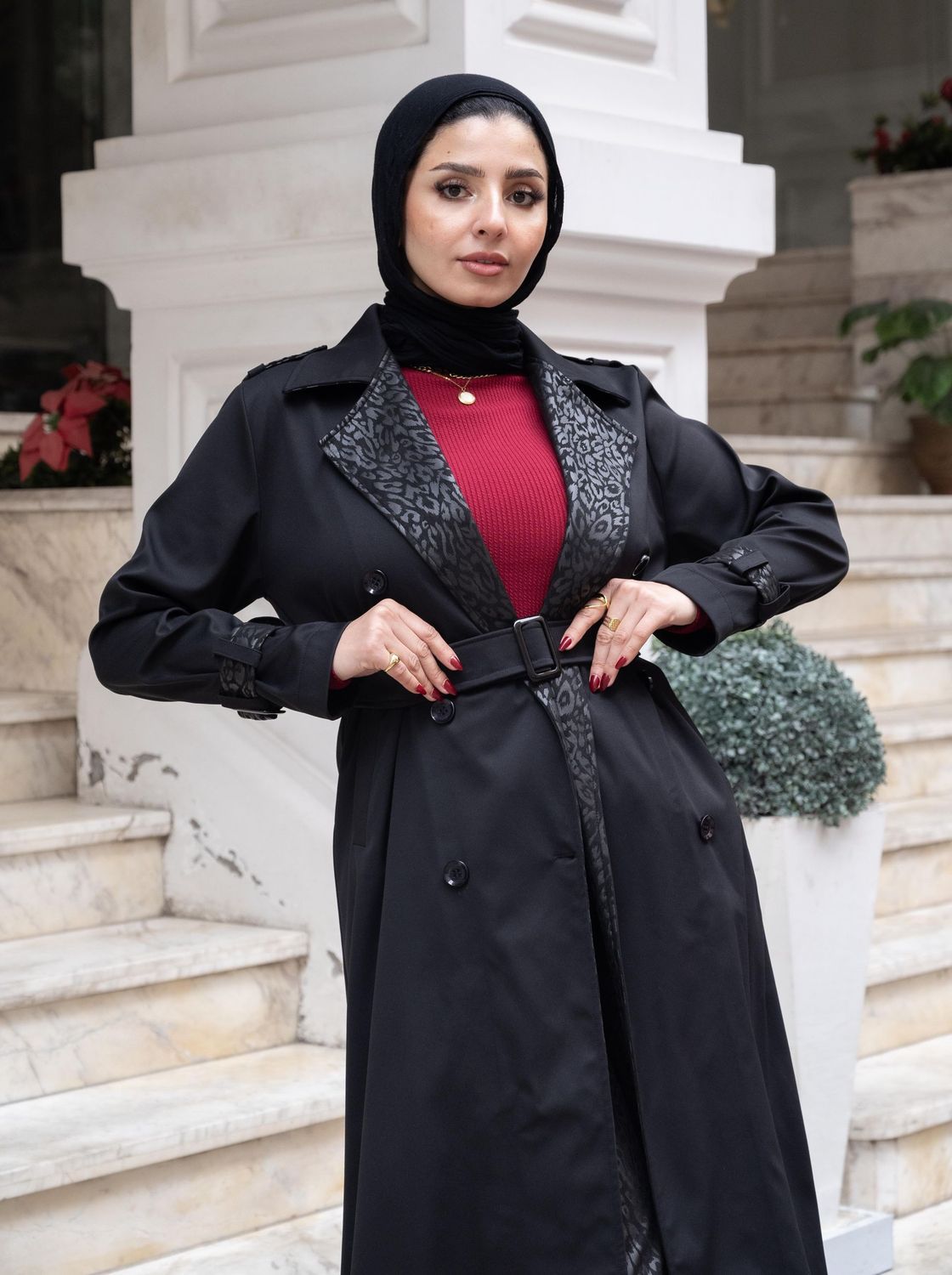 Black Gabardine Trench Coat