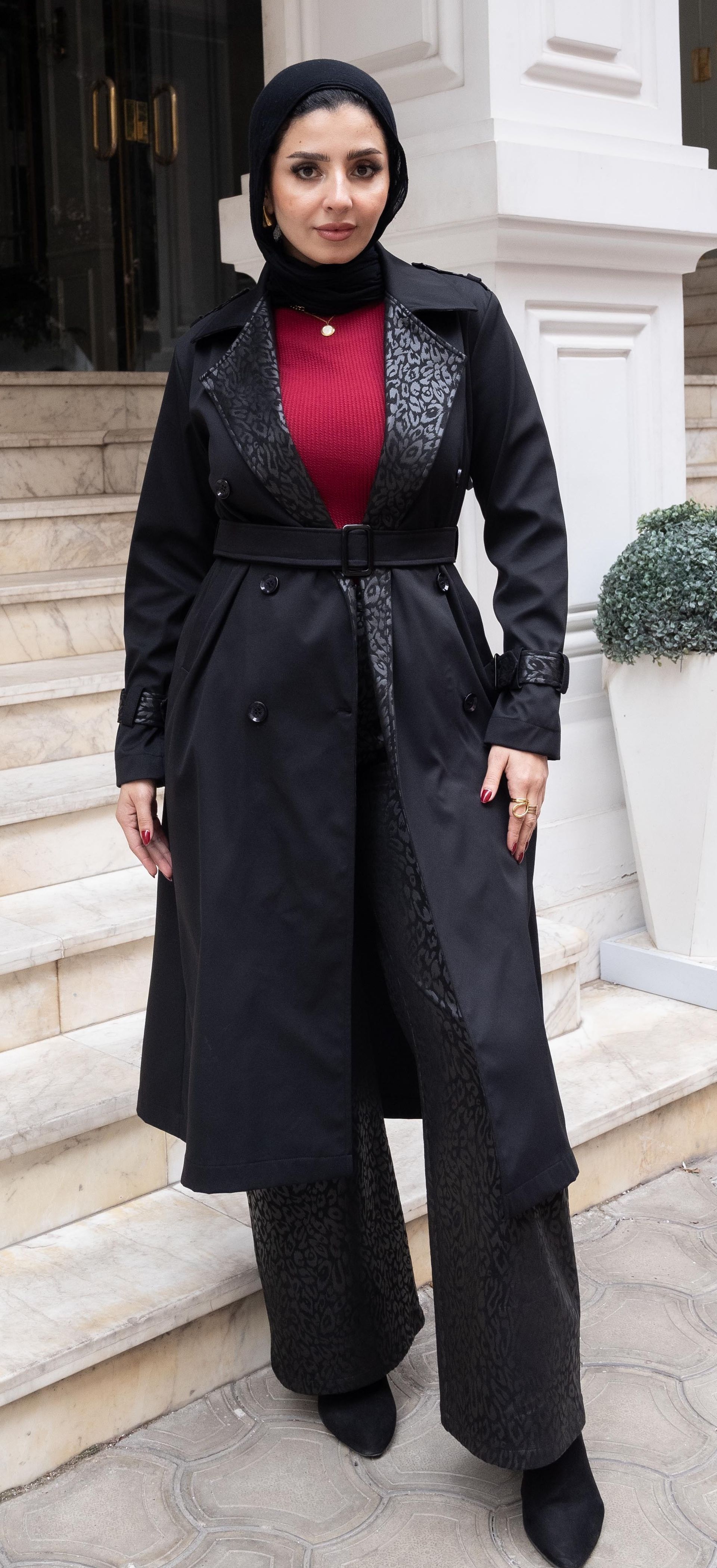 Black Gabardine Trench Coat