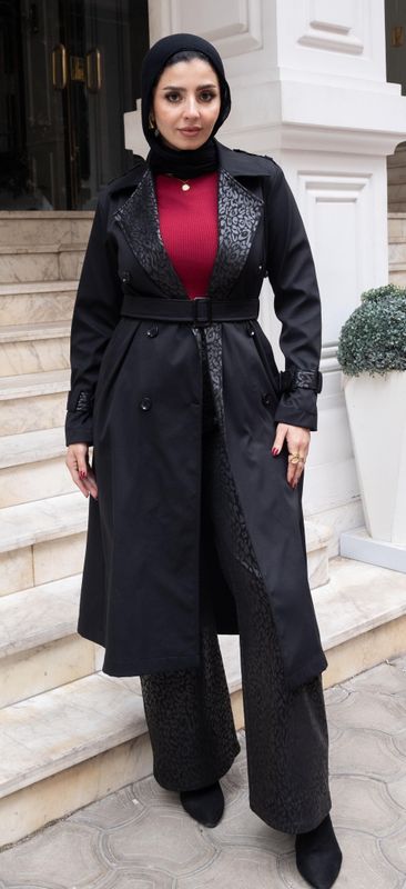 Black Gabardine Trench Coat