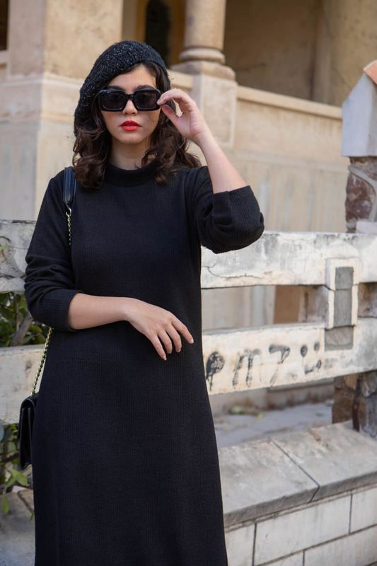 Black Ribbed Knit Dress
