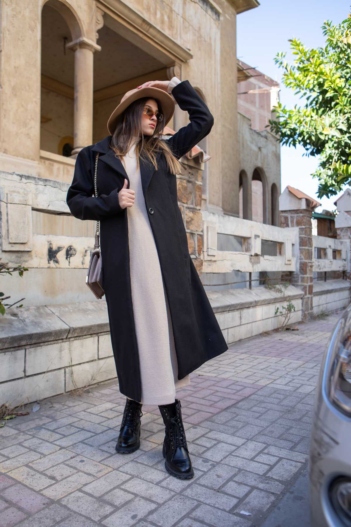 Beige Ribbed Knit Dress